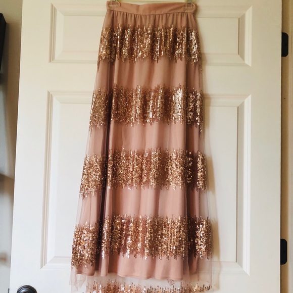NWT Anthropologie Rose Gold Tulle/Sequenced Skirt - Picture 1 of 5